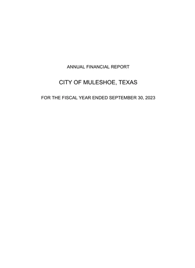 City of Muleshoe ACFR Cover