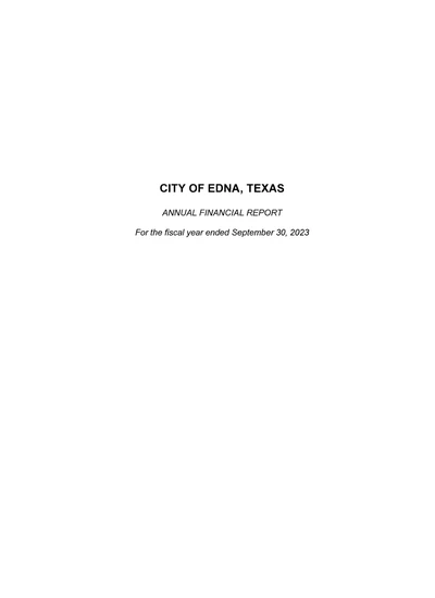 City of Edna Texas ACFR Cover