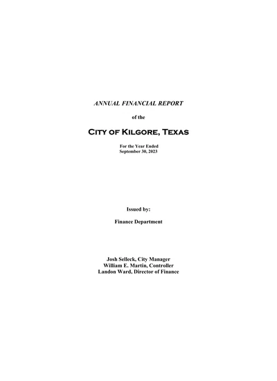 City of Kilgore, Texas ACFR Cover