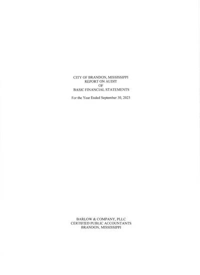 City of Brandon, Mississippi ACFR Cover