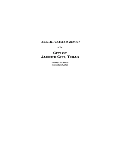 City of Jacinto City, Texas ACFR Cover