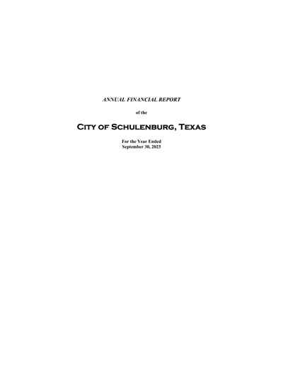 City of Schulenburg, Texas ACFR Cover
