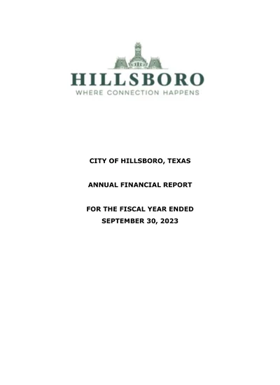 City of Hillsboro, Texas ACFR Cover