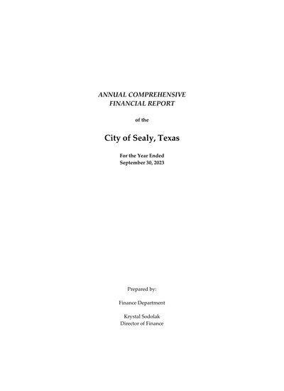 City of Sealy ACFR Cover