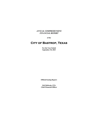City of Bastrop ACFR Cover