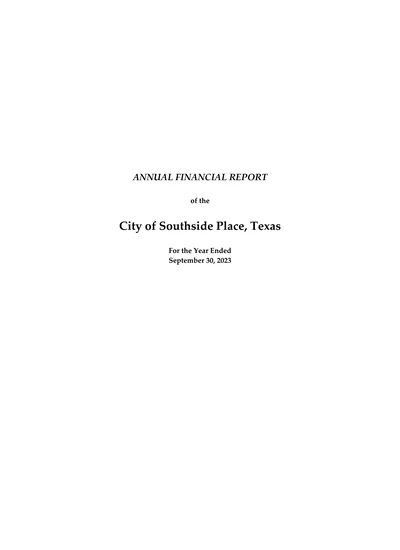 City of Southside Place ACFR Cover