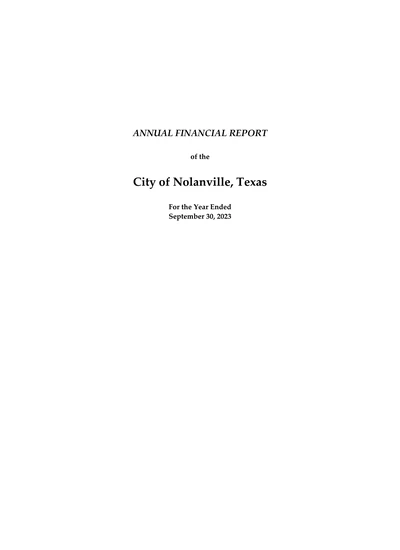City of Nolanville, Texas ACFR Cover