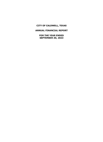 City of Caldwell, Texas ACFR Cover