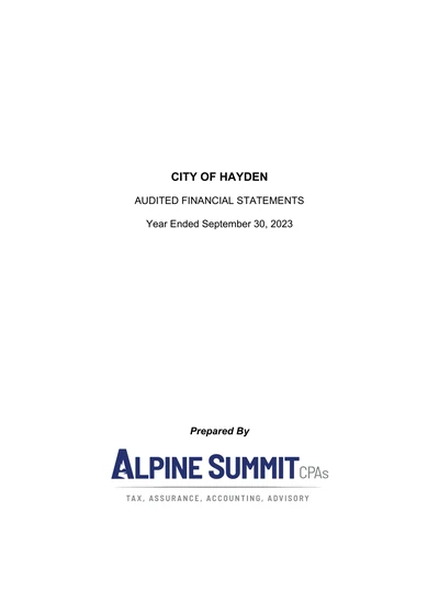 City of Hayden ACFR Cover