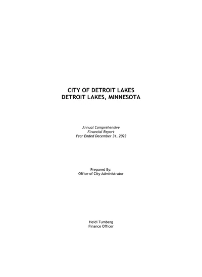 City of Detroit Lakes ACFR Cover