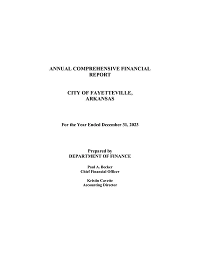 City of Fayetteville, Arkansas ACFR Cover