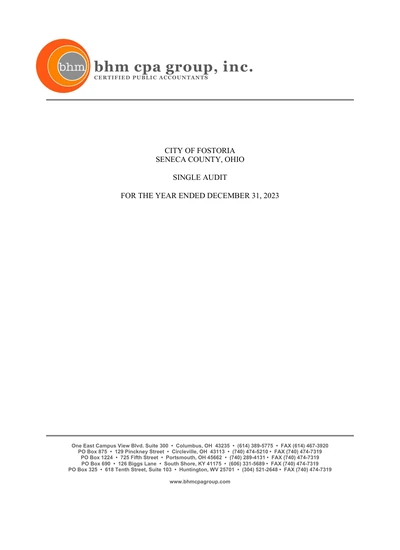 City of Fostoria ACFR Cover