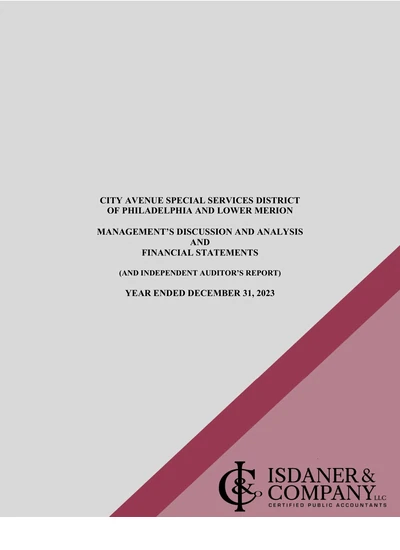 City Avenue Special Services District of Philadelphia and Lower Merion ACFR Cover