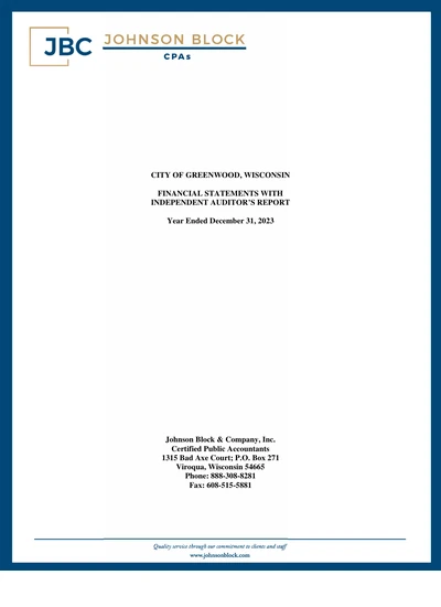 City of Greenwood, Wisconsin ACFR Cover