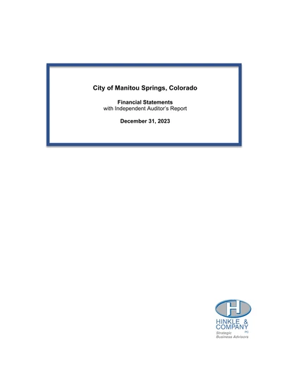 City of Manitou Springs, Colorado ACFR Cover