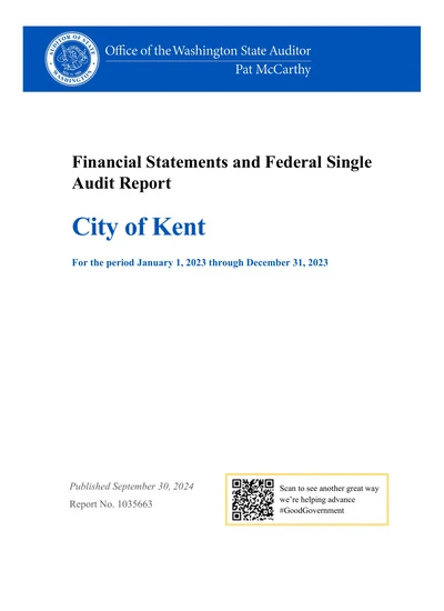 City of Kent ACFR Cover