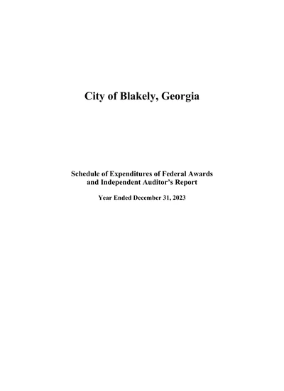 City of Blakely ACFR Cover