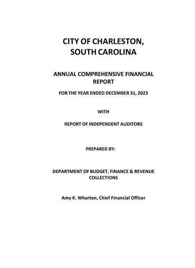 City of Charleston, South Carolina ACFR Cover