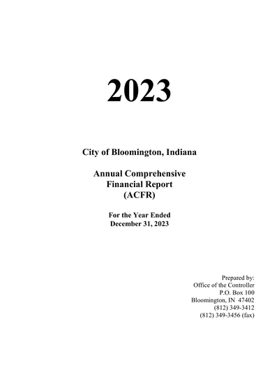 City of Bloomington ACFR Cover