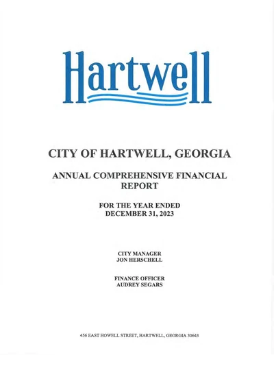 City of Hartwell, Georgia ACFR Cover