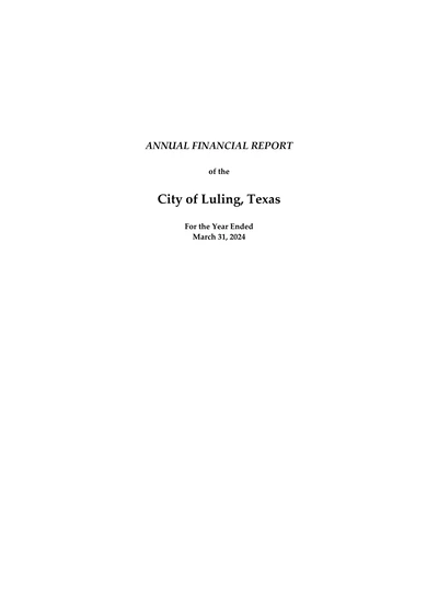 City of Luling ACFR Cover
