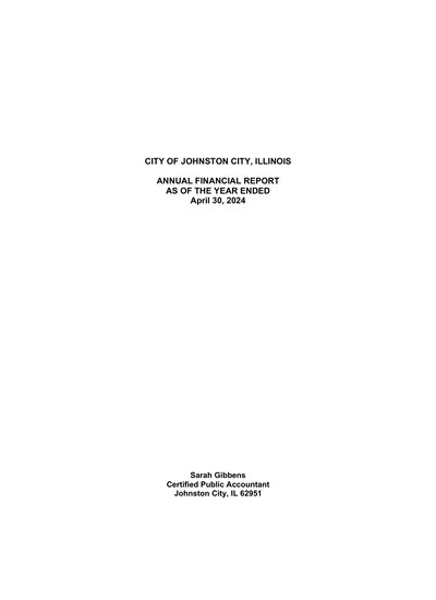City of Johnston City ACFR Cover