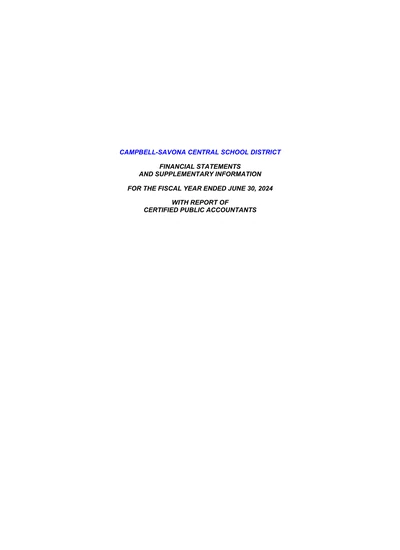 Campbell-savona Central School District ACFR Cover