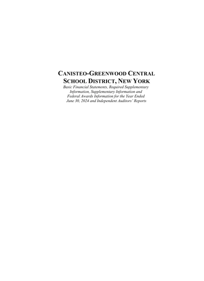 Canisteo-greenwood Central School District ACFR Cover