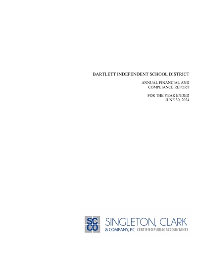 Bartlett Independent School District ACFR Cover