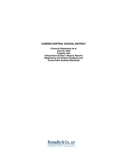 Camden Central School District ACFR Cover