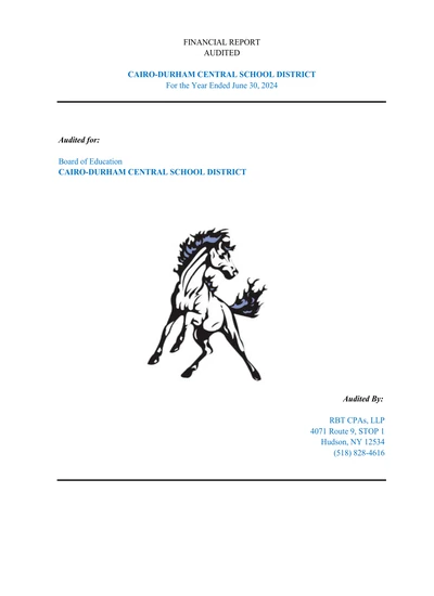 Cairo-durham Central School District ACFR Cover