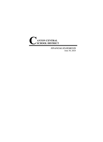 Canton Central School District ACFR Cover
