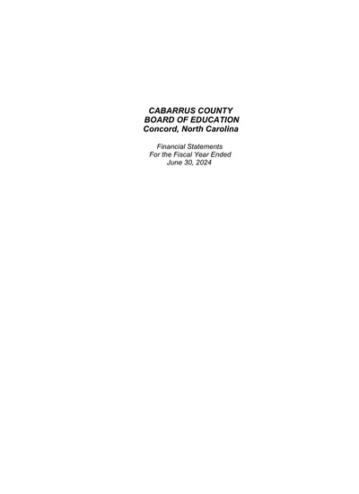 Cabarrus County Board of Education ACFR Cover