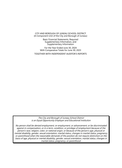City and Borough of Juneau School District ACFR Cover