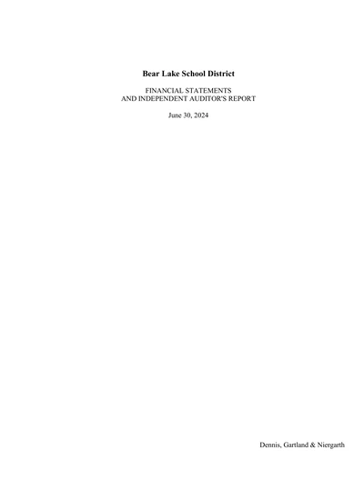 Bear Lake School District ACFR Cover