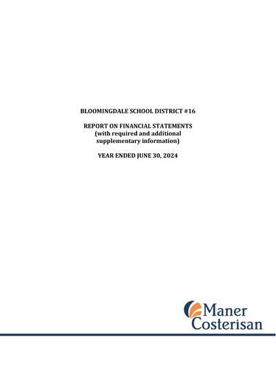 Bloomingdale School District #16 ACFR Cover