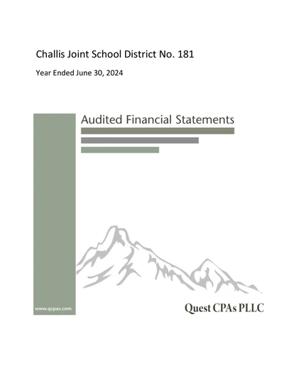 Challis Joint School District 181 ACFR Cover