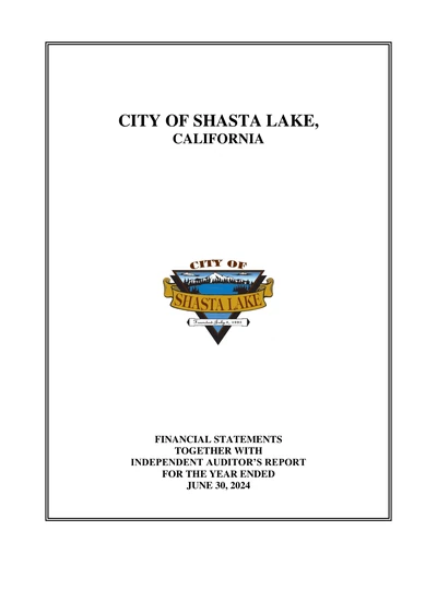 City of Shasta Lake ACFR Cover