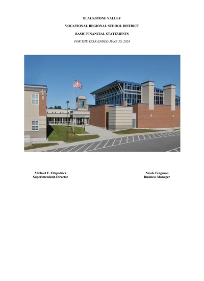 Blackstone Valley Vocational Regional School District ACFR Cover