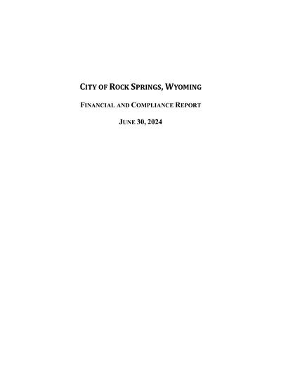 City of Rock Springs, Wy ACFR Cover