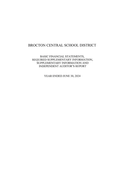 Brocton Central School District ACFR Cover