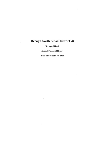 Berwyn North School District 98 ACFR Cover