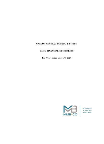 Candor Central School District ACFR Cover