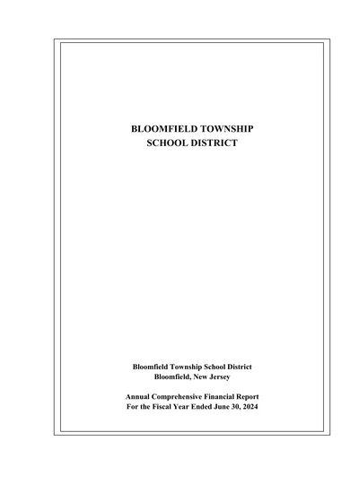 Bloomfield Township School District ACFR Cover
