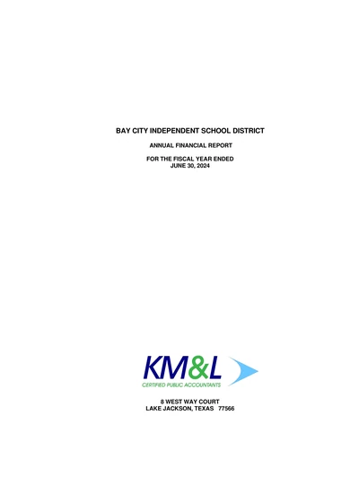 Bay City Independent School District ACFR Cover