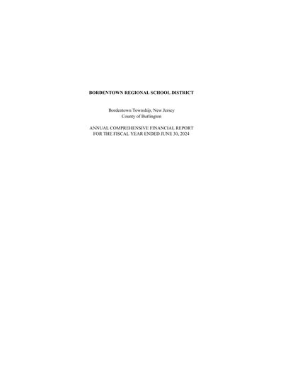 Bordentown Regional School District ACFR Cover