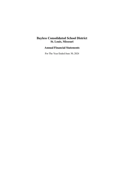 Bayless Consolidated School District ACFR Cover
