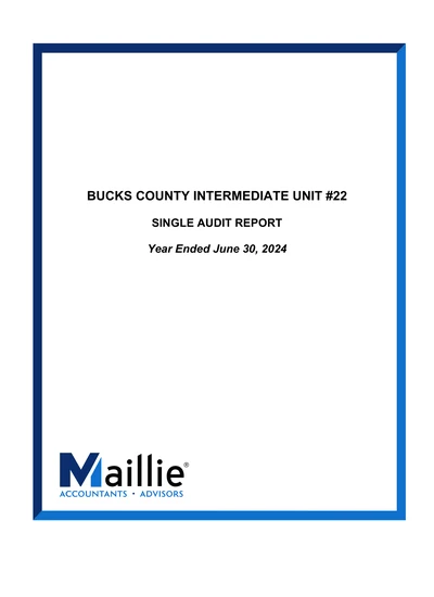 Bucks County Intermediate Unit #22 ACFR Cover