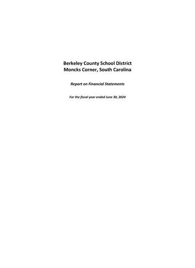 Berkeley County School District ACFR Cover
