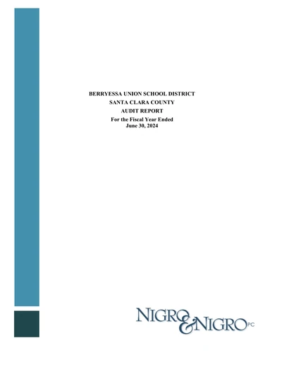 Berryessa Union School District ACFR Cover